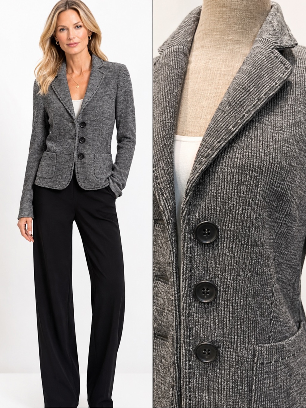 RIANI Wool Black & Grey Houndstooth Blazer Soft Fit Size 10 Tailored